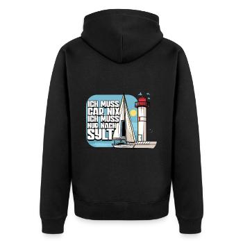 Sylt - Unisex Premium Bio Zip Hoodie - Schwarz - Hinten - Nico (187cm)