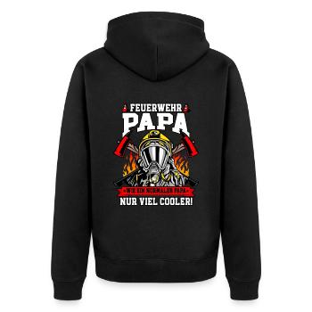 Feuerwehr Papa Feuerwehrmann - Unisex Premium Bio Zip Hoodie - Schwarz - Hinten - Nico (187cm)