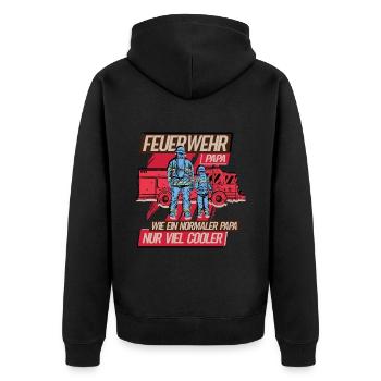 Feuerwehr Papa Feuerwehrmann - Unisex Premium Bio Zip Hoodie - Schwarz - Hinten - Nico (187cm)
