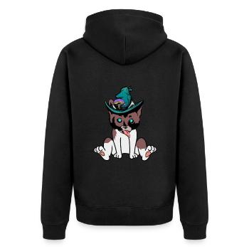 freche Katze Zauberer Magie Fantasy zaubern Kind - Unisex Premium Bio Zip Hoodie - Schwarz - Hinten - Nico (187cm)