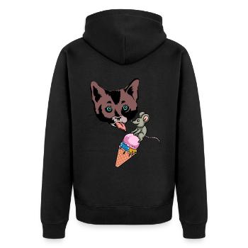 Sommerzeit Katze Maus Eiskrem naschen lecken Kind - Unisex Premium Bio Zip Hoodie - Schwarz - Hinten - Nico (187cm)