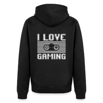 I love gaming - Unisex Premium Bio Zip Hoodie - Schwarz - Hinten - Nico (187cm)