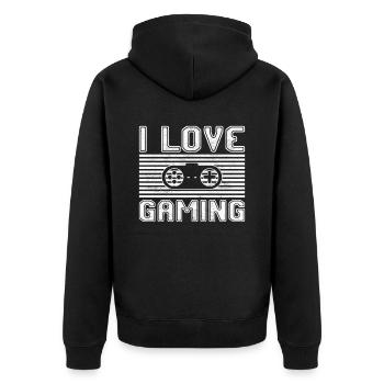 I love gaming - Unisex Premium Bio Zip Hoodie - Schwarz - Hinten - Nico (187cm)