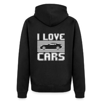 I love cars - Unisex Premium Bio Zip Hoodie - Schwarz - Hinten - Nico (187cm)