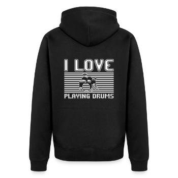 I love playing drums - Unisex Premium Bio Zip Hoodie - Schwarz - Hinten - Nico (187cm)