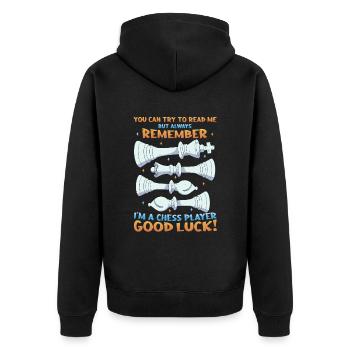 Try to read me, chess player - Unisex Premium Organic Zip Hoodie - black - Back - Nico (187cm)