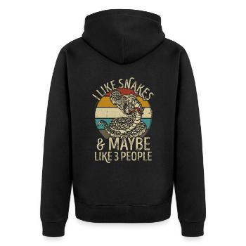 Schlangen Schlange retro vintage lustig Spruch - Unisex Premium Bio Zip Hoodie - Schwarz - Hinten - Nico (187cm)