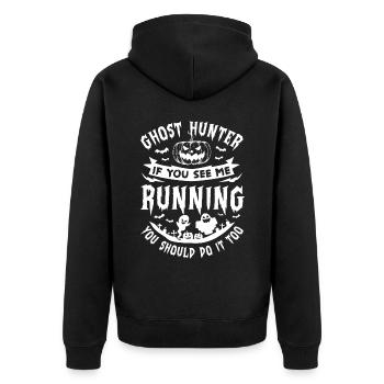 Halloween Tshirt Halloweenparty Mörder Killer Tod - Unisex Premium Bio Zip Hoodie - Schwarz - Hinten - Nico (187cm)