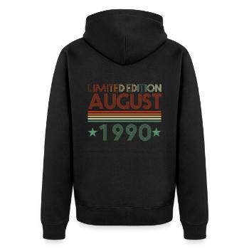 32ème anniversaire Août né 1990 Idée cadeau - Veste à capuche bio Premium Unisexe - noir - Dos - Nico (187cm)