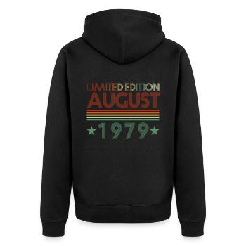 43ème anniversaire Août né 1979 Idée cadeau - Veste à capuche bio Premium Unisexe - noir - Dos - Nico (187cm)