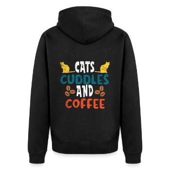 Cats Kitten Coffee Pet - Unisex Premium Organic Zip Hoodie - black - Back - Nico (187cm)