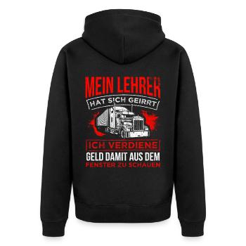 LKW-Fahrer Lustiger LKW Lastwagen Spruch Geschenk - Unisex Premium Bio Zip Hoodie - Schwarz - Hinten - Nico (187cm)