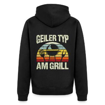 Geiler Typ am Grill | BBQ Grillen Grillmeister Ges - Unisex Premium Bio Zip Hoodie - Schwarz - Hinten - Nico (187cm)