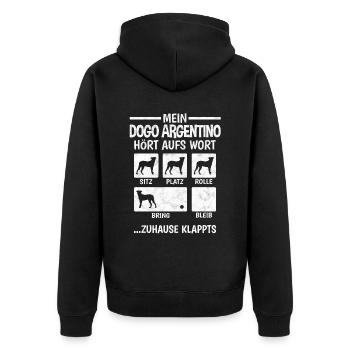 Dogo Argentino Hundetricks Argentinien Dogge - Unisex Premium Bio Zip Hoodie - Schwarz - Hinten - Nico (187cm)