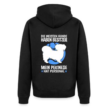 Mein Pekinese hat Personal Peking-Palasthund - Unisex Premium Bio Zip Hoodie - Schwarz - Hinten - Nico (187cm)