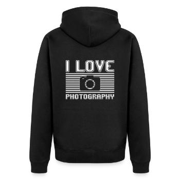 I love photography - Unisex Premium Bio Zip Hoodie - Schwarz - Hinten - Nico (187cm)