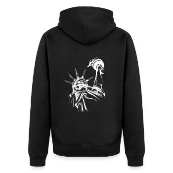 NYC New York City Statue of Liberty Freedom USA - Unisex Premium Bio Zip Hoodie - Schwarz - Hinten - Nico (187cm)