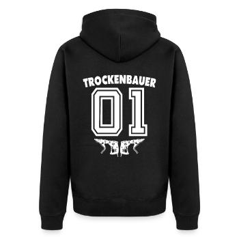 Trockenbauer Sprüche Trockenbau - Unisex Premium Bio Zip Hoodie - Schwarz - Hinten - Nico (187cm)