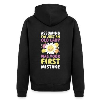 Assuming Im Just An Old Lady Hippie Gift - Unisex Premium Organic Zip Hoodie - black - Back - Nico (187cm)