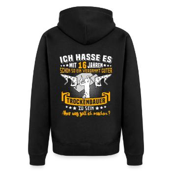 Trockenbauer 16. Geburtstag 16 Jahre Trockenbau - Unisex Premium Bio Zip Hoodie - Schwarz - Hinten - Nico (187cm)