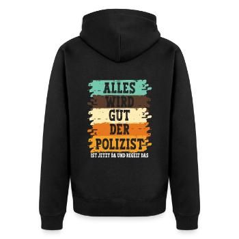Polizist Polizei - Unisex Premium Bio Zip Hoodie - Schwarz - Hinten - Nico (187cm)
