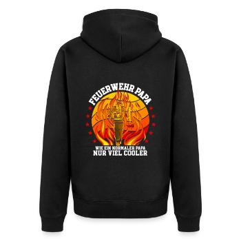 Feuerwehr Papa Feuerwehrmann - Unisex Premium Bio Zip Hoodie - Schwarz - Hinten - Nico (187cm)