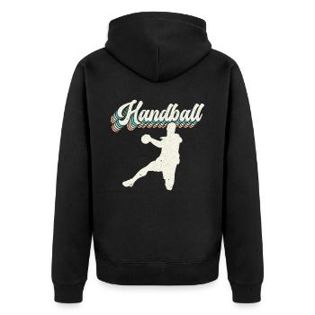 Retro Handballspieler Handballer Sport Torwart - Unisex Premium Bio Zip Hoodie - Schwarz - Hinten - Nico (187cm)