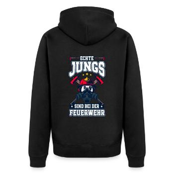 Echte Jungs Sind Bei Der Feuerwehr Feuerwehrmann - Unisex Premium Bio Zip Hoodie - Schwarz - Hinten - Nico (187cm)
