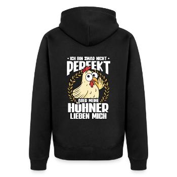 Huhn Hühner - Unisex Premium Bio Zip Hoodie - Schwarz - Hinten - Nico (187cm)