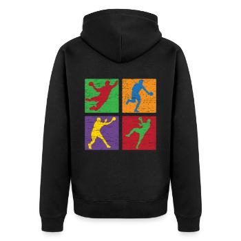 Retro Handballspieler Handballer Sport Torwart - Unisex Premium Bio Zip Hoodie - Schwarz - Hinten - Nico (187cm)