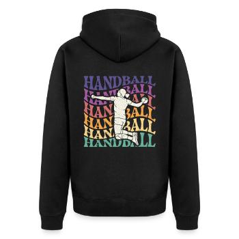 Retro Handballspieler Handballer Sport Torwart - Unisex Premium Bio Zip Hoodie - Schwarz - Hinten - Nico (187cm)