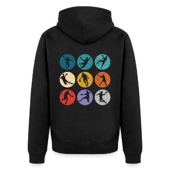 Retro Handballspieler Handballer Sport Torwart - Unisex Premium Bio Zip Hoodie - Schwarz - Hinten - Nico (187cm)