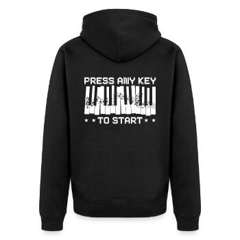 Drücken Sie eine beliebige Taste, um Piano Player Musician Music zu starten - Unisex Premium Bio Zip Hoodie - Schwarz - Hinten - Nico (187cm)