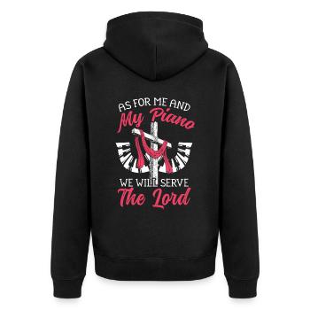 Was mich und mein Klavier betrifft, so werden wir dem Herrn dienen - Unisex Premium Bio Zip Hoodie - Schwarz - Hinten - Nico (187cm)