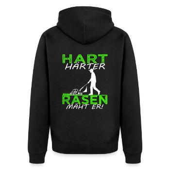 Rasen mähen - Rasenpflege - Gärtner - Platzwart - Unisex Premium Bio Zip Hoodie - Schwarz - Hinten - Nico (187cm)