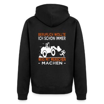 Beruflich wollte ich schon immer - Radladerfahrer - Unisex Premium Bio Zip Hoodie - Schwarz - Hinten - Nico (187cm)