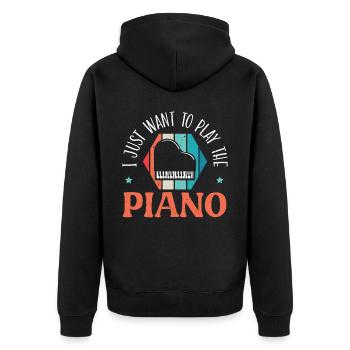 Ich will nur das Klavierpianisteninstrument spielen - Unisex Premium Bio Zip Hoodie - Schwarz - Hinten - Nico (187cm)