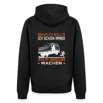 Beruflich wollte ich schon immer - Kipperfahrer - Unisex Premium Bio Zip Hoodie - Schwarz - Hinten - Nico (187cm)