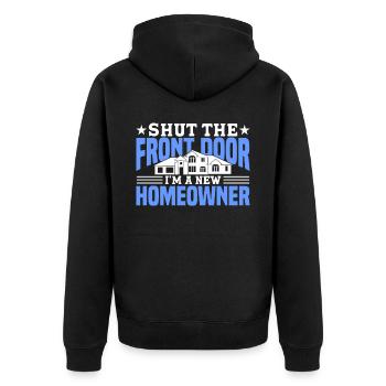 Hausbesitzer Eigentümer Geschenk Hauseigentümer - Unisex Premium Bio Zip Hoodie - Schwarz - Hinten - Nico (187cm)