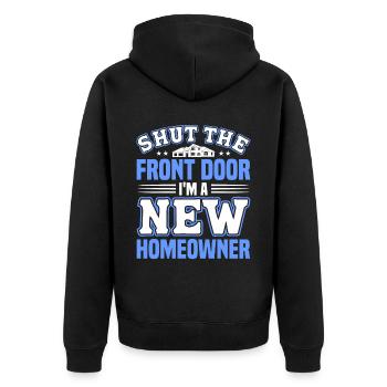 Hausbesitzer Eigentümer Geschenk Hauseigentümer - Unisex Premium Bio Zip Hoodie - Schwarz - Hinten - Nico (187cm)