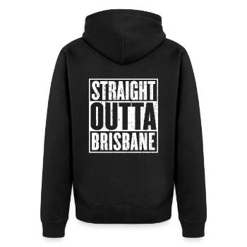Straight Outta Brisbane Jahrgang - Unisex Premium Bio Zip Hoodie - Schwarz - Hinten - Nico (187cm)