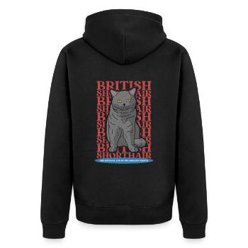 British Shorthair Cat | Cat Owner Gift - Unisex Premium Organic Zip Hoodie - black - Back - Nico (187cm)