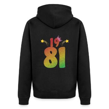 1981 geboren LGBT Geburtstagsgeschenk - Unisex Premium Bio Zip Hoodie - Schwarz - Hinten - Nico (187cm)