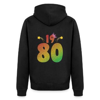 Anniversaire LGBT avec couronne 1980 - Veste à capuche bio Premium Unisexe - noir - Dos - Nico (187cm)