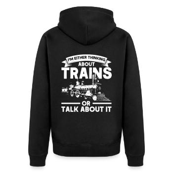 Modellbahn Zug Lokomotiven Geschenk - Unisex Premium Bio Zip Hoodie - Schwarz - Hinten - Nico (187cm)