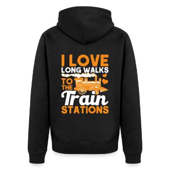 Modellbahn Zug Lokomotiven Geschenk - Unisex Premium Bio Zip Hoodie - Schwarz - Hinten - Nico (187cm)