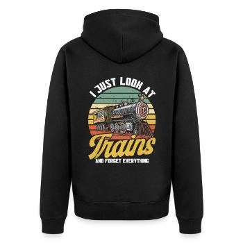 Modellbahn Zug Lokomotiven Geschenk - Unisex Premium Bio Zip Hoodie - Schwarz - Hinten - Nico (187cm)