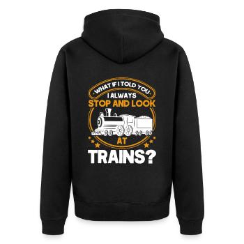 Modellbahn Zug Lokomotiven Geschenk - Unisex Premium Bio Zip Hoodie - Schwarz - Hinten - Nico (187cm)