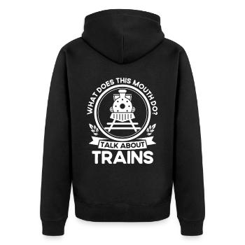 Modellbahn Zug Lokomotiven Geschenk - Unisex Premium Bio Zip Hoodie - Schwarz - Hinten - Nico (187cm)