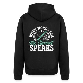 Wenn die Worte versagen, spricht meine Klarinette - Unisex Premium Bio Zip Hoodie - Schwarz - Hinten - Nico (187cm)